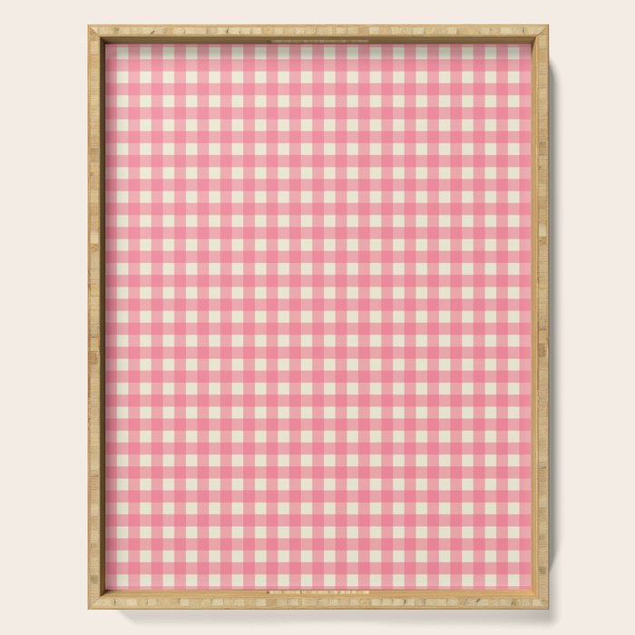 Gingham Plaid Checkered Pattern Pretty Pink and Cream Serving Tray Gallery Image 1