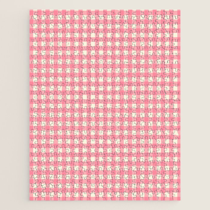 Gingham Plaid Checkered Pattern Pretty Pink and Cream Jigsaw Puzzle Gallery Image 1
