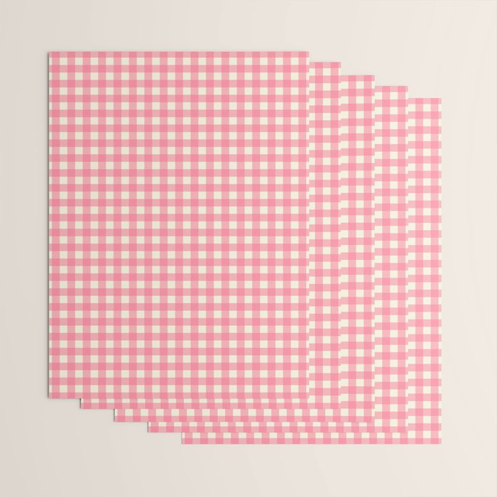 Gingham Plaid Checkered Pattern Pretty Pink and Cream Wrapping Paper Gallery Image 3