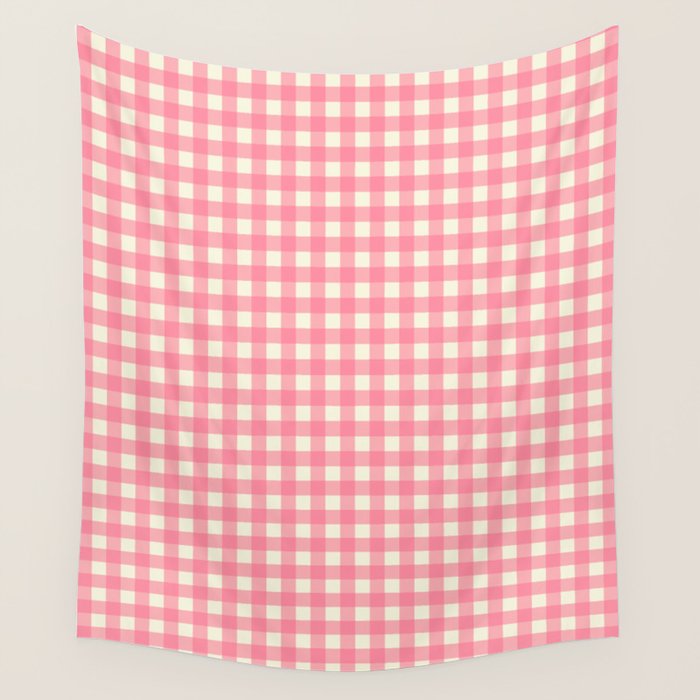 Gingham Plaid Checkered Pattern Pretty Pink and Cream Wall Tapestry Gallery Image 4