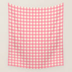 Gingham Plaid Checkered Pattern Pretty Pink and Cream Wall Tapestry Gallery Image 4