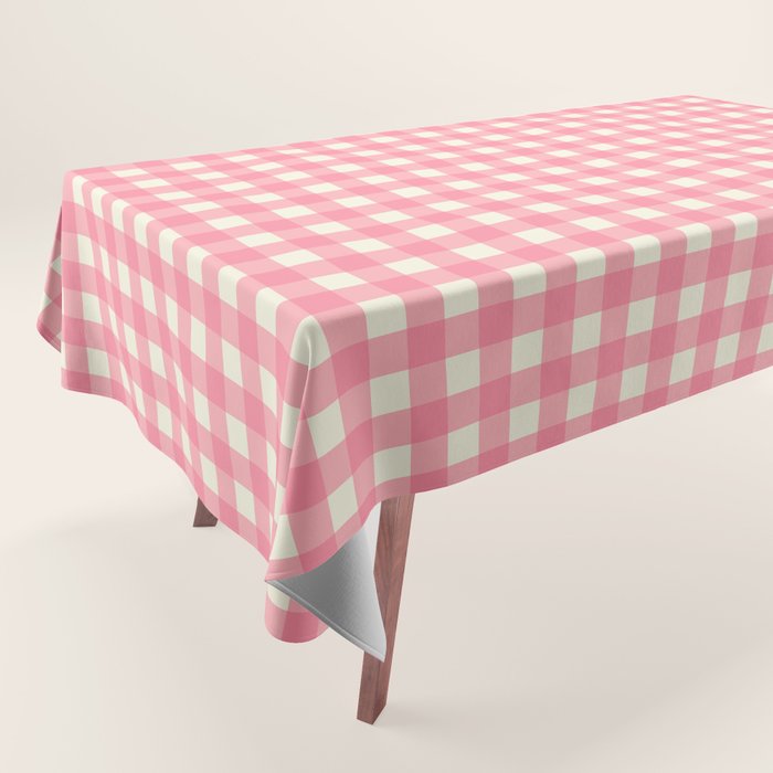 Gingham Plaid Checkered Pattern Pretty Pink and Cream Tablecloth Gallery Image 1