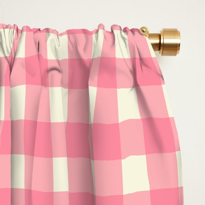 Gingham Plaid Checkered Pattern Pretty Pink and Cream Window Curtain Gallery Image 2