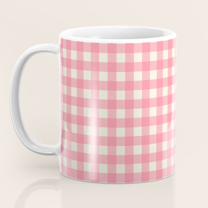 Gingham Plaid Checkered Pattern Pretty Pink and Cream Coffee Mug Gallery Image 3