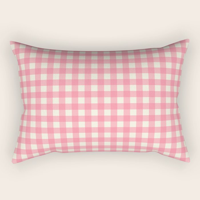Gingham Plaid Checkered Pattern Pretty Pink and Cream Rectangular Pillow Gallery Image 1