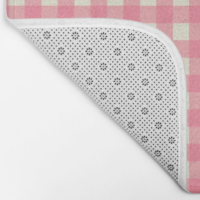 Gingham Plaid Checkered Pattern Pretty Pink and Cream Bath Mat Gallery Image 2