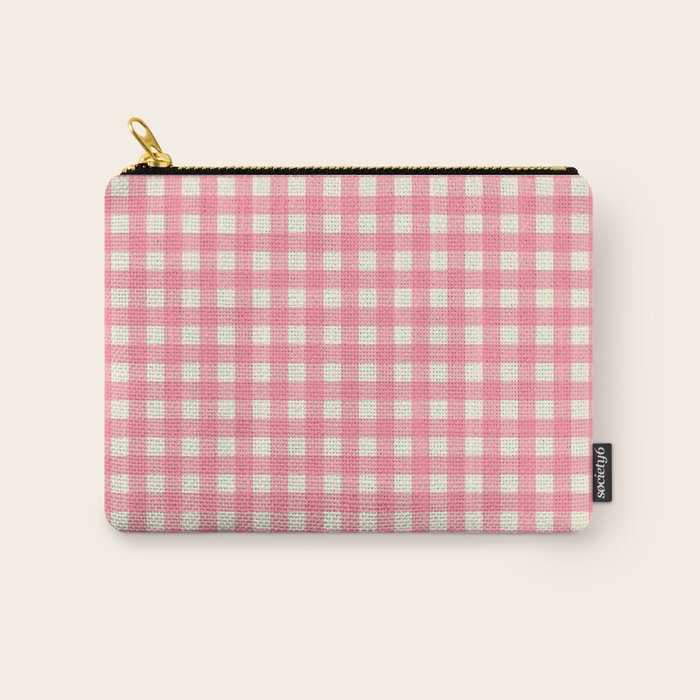 Gingham Plaid Checkered Pattern Pretty Pink and Cream Carry All Pouch Gallery Image 1