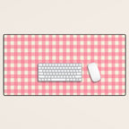 Gingham Plaid Checkered Pattern Pretty Pink and Cream Desk Mat Gallery Image 1