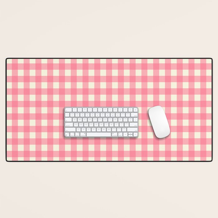 Gingham Plaid Checkered Pattern Pretty Pink and Cream Desk Mat Gallery Image 1