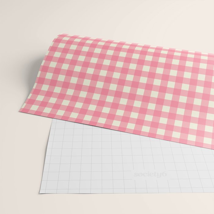 Gingham Plaid Checkered Pattern Pretty Pink and Cream Wrapping Paper Gallery Image 2
