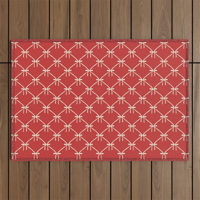 Bows & Ribbons Pattern XII Cherry Red Outdoor Rug Gallery Image 1
