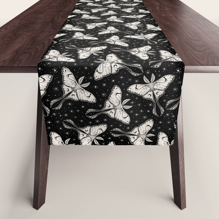 Luna Moth In Black and White Table Runner Gallery Image 1