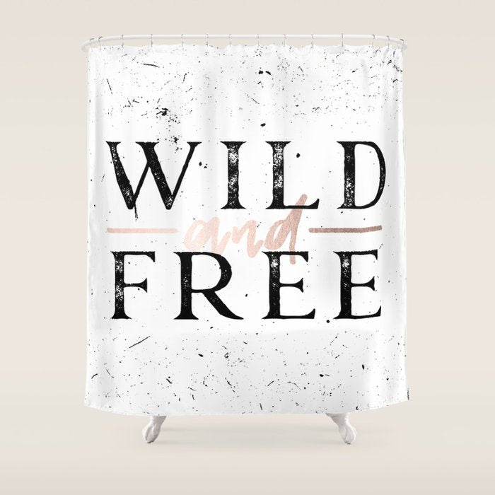 Wild and Free Rose Gold on White Shower Curtain Gallery Image 1