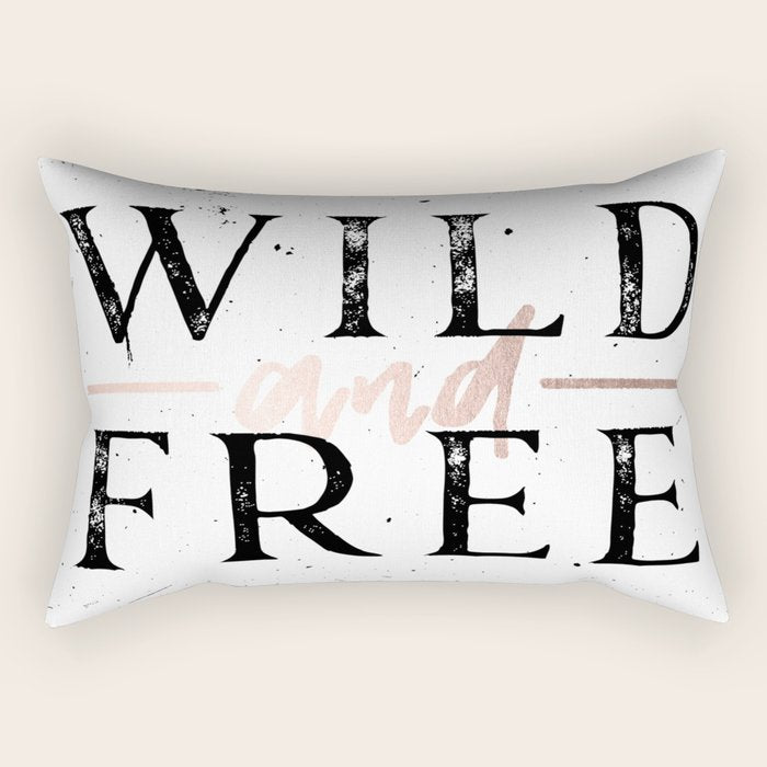Wild and Free Rose Gold on White Rectangular Pillow Gallery Image 1