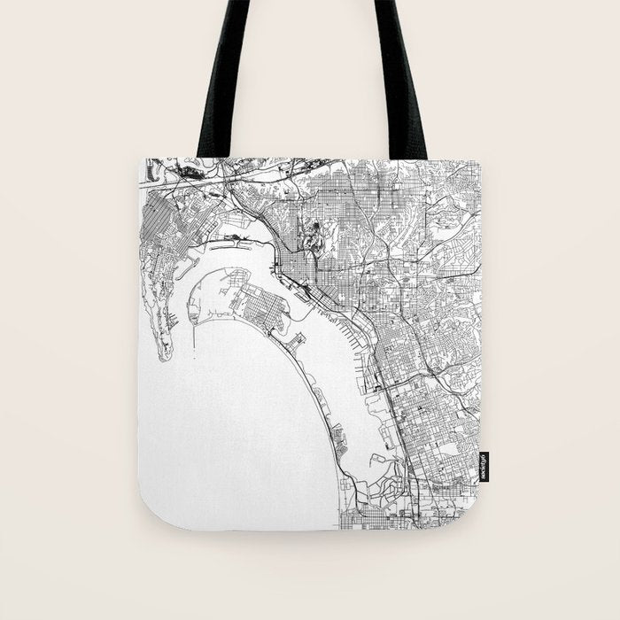 San Diego White Map Tote Bag Gallery Image 1