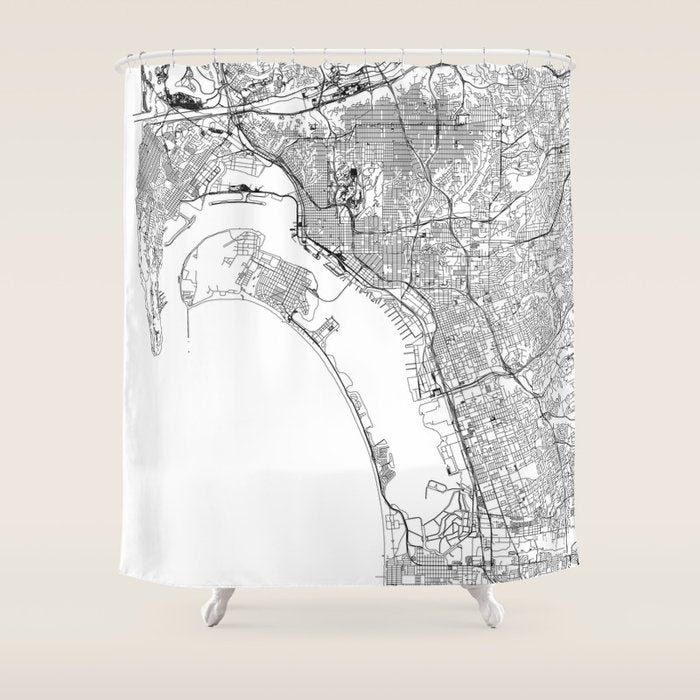 San Diego White Map Shower Curtain Gallery Image 1