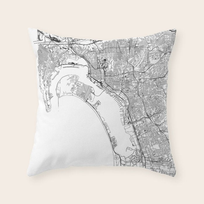 San Diego White Map Throw Pillow Gallery Image 6