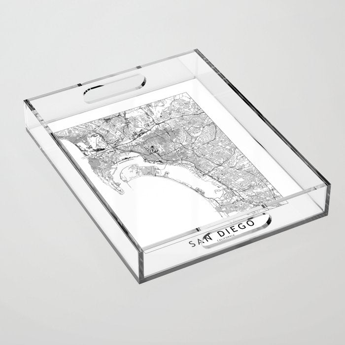 San Diego White Map Acrylic Tray Gallery Image 1