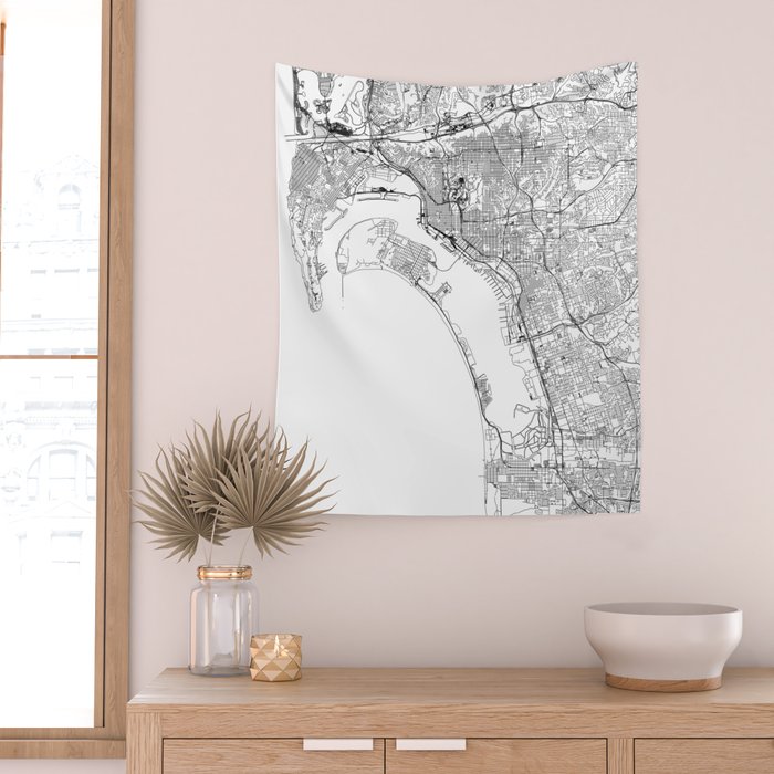 San Diego White Map Wall Tapestry Gallery Image 2