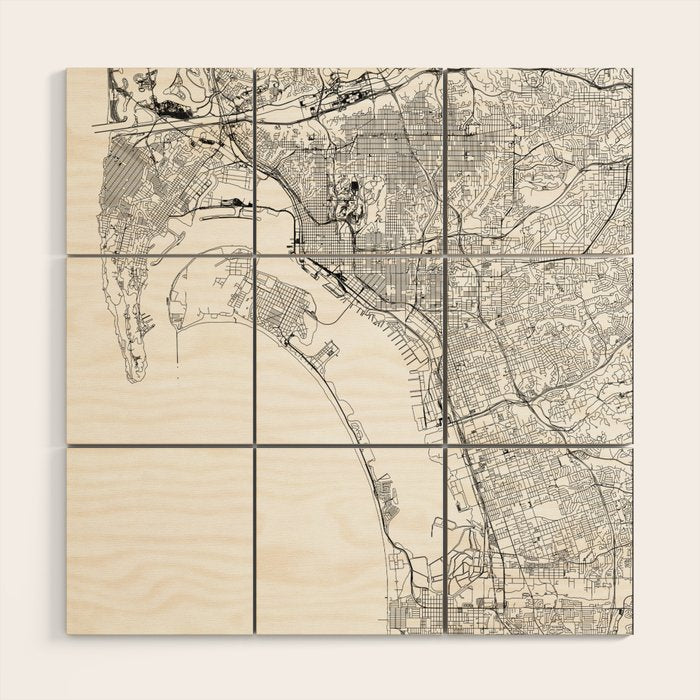 San Diego White Map Wood Wall Art Gallery Image 1