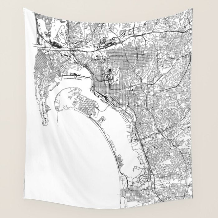 San Diego White Map Wall Tapestry Gallery Image 1