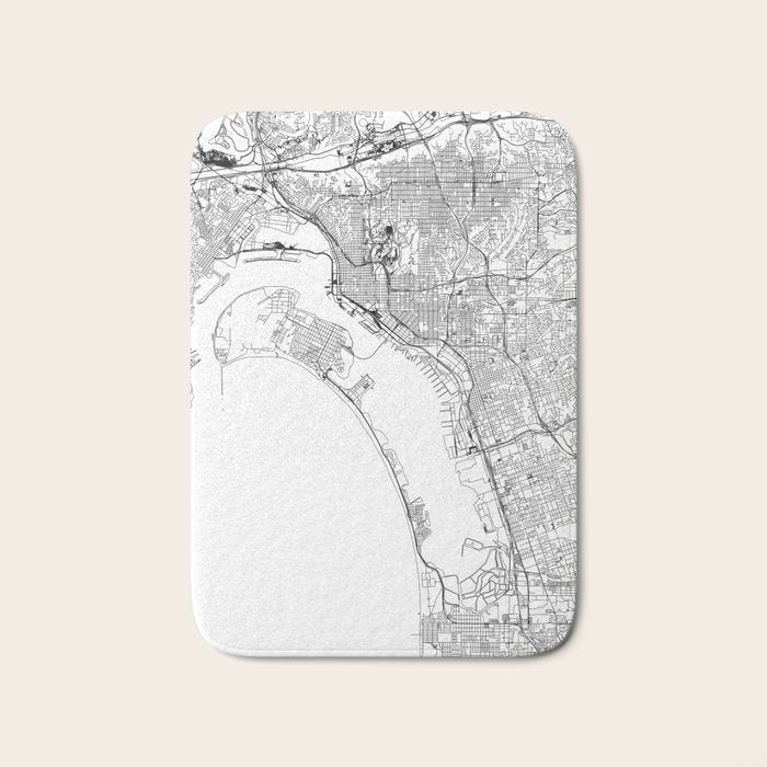 San Diego White Map Bath Mat Gallery Image 1