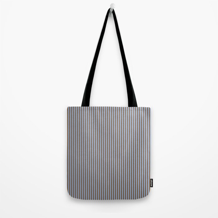 Narrow Stripes Vertical Pattern in Brown and Blue Tote Bag Gallery Image 2