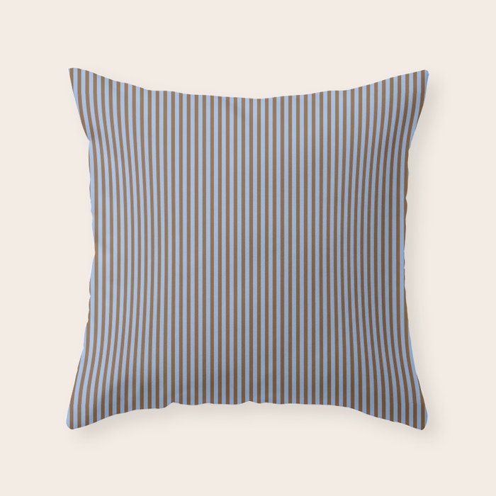 Narrow Stripes Vertical Pattern in Brown and Blue Throw Pillow Gallery Image 6