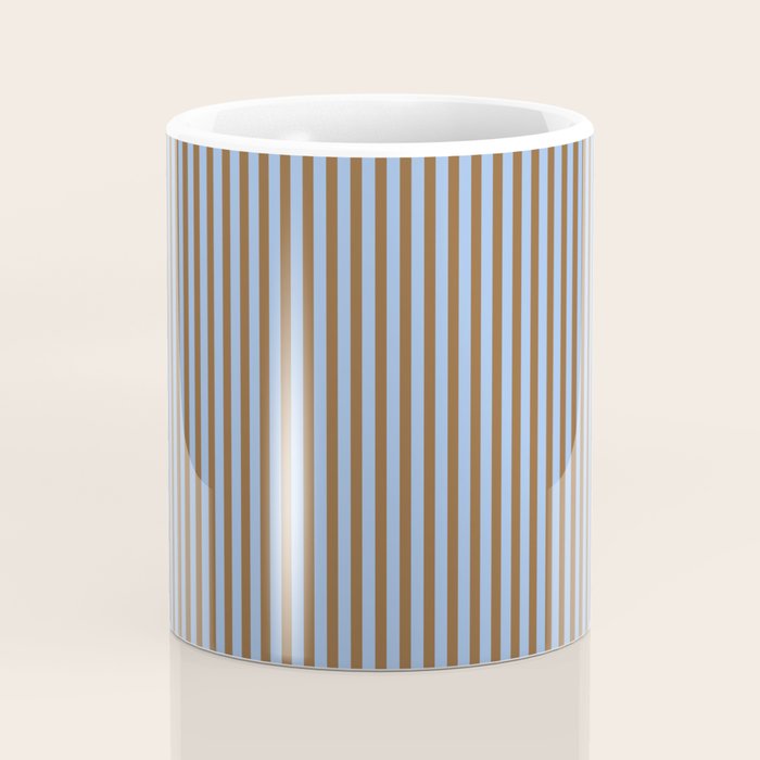 Narrow Stripes Vertical Pattern in Brown and Blue Coffee Mug Gallery Image 4