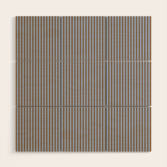 Narrow Stripes Vertical Pattern in Brown and Blue Wood Wall Art Gallery Image 1