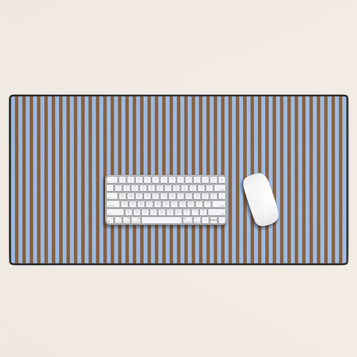 Narrow Stripes Vertical Pattern in Brown and Blue Desk Mat Gallery Image 1
