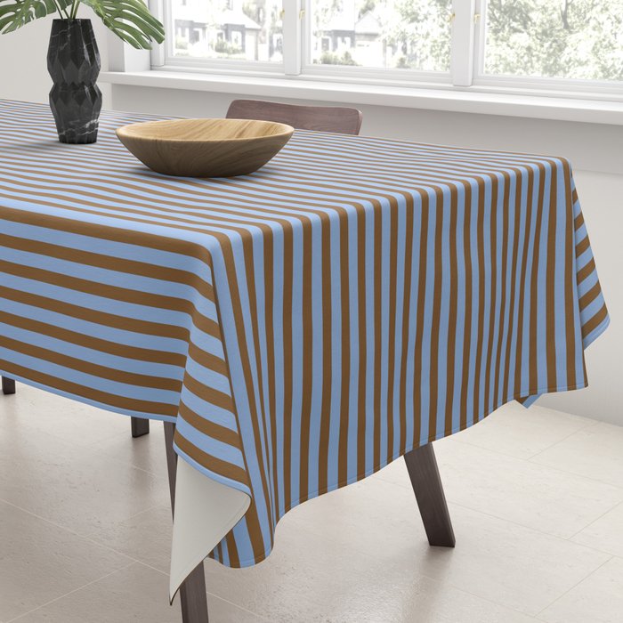Narrow Stripes Vertical Pattern in Brown and Blue Tablecloth Gallery Image 3