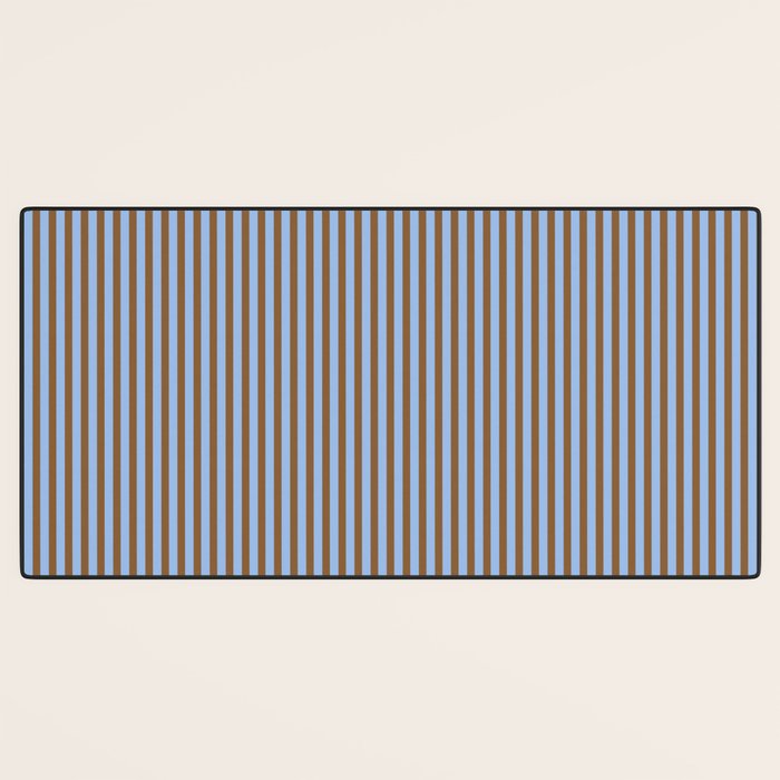 Narrow Stripes Vertical Pattern in Brown and Blue Desk Mat Gallery Image 3
