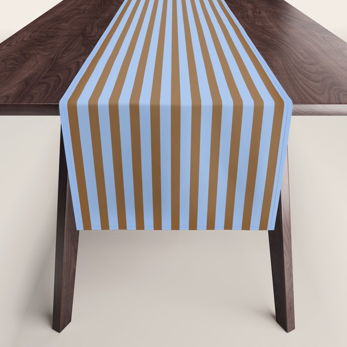 Narrow Stripes Vertical Pattern in Brown and Blue Table Runner Gallery Image 1