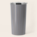 Narrow Stripes Vertical Pattern in Brown and Blue Travel Mug Gallery Image 1