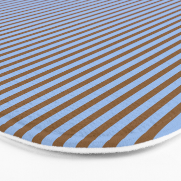 Narrow Stripes Vertical Pattern in Brown and Blue Bath Mat Gallery Image 3