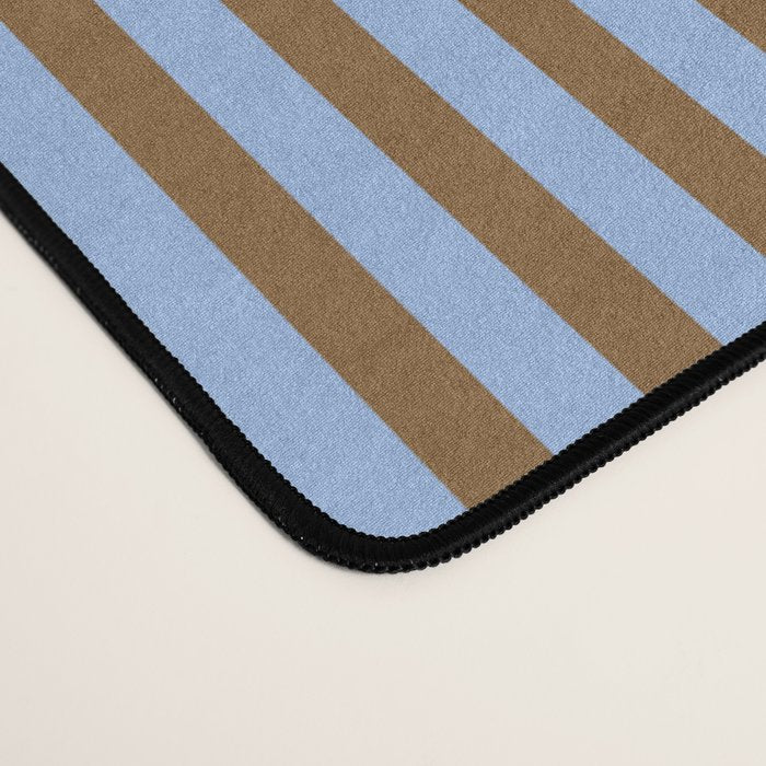 Narrow Stripes Vertical Pattern in Brown and Blue Desk Mat Gallery Image 4
