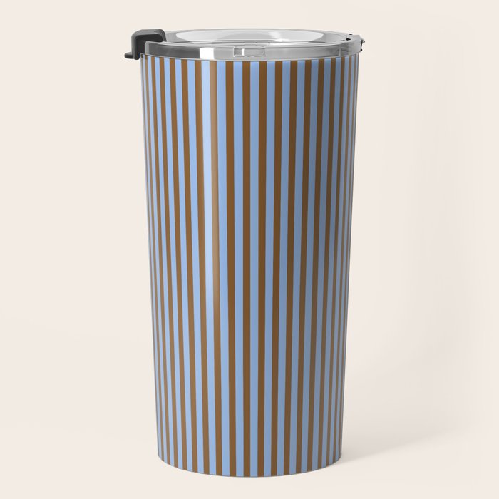 Narrow Stripes Vertical Pattern in Brown and Blue Travel Mug Gallery Image 3
