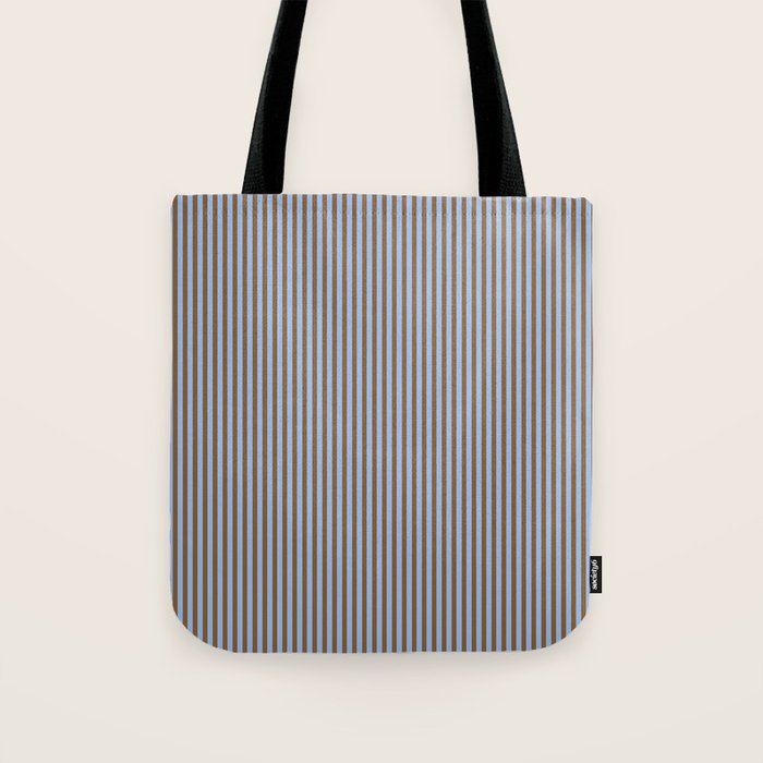 Narrow Stripes Vertical Pattern in Brown and Blue Tote Bag Gallery Image 1