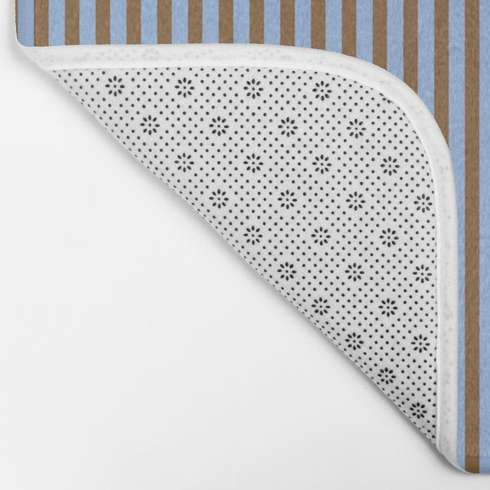 Narrow Stripes Vertical Pattern in Brown and Blue Bath Mat Gallery Image 2