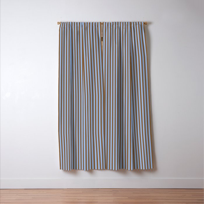 Narrow Stripes Vertical Pattern in Brown and Blue Window Curtain Gallery Image 3