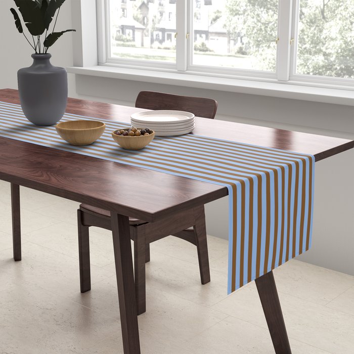 Narrow Stripes Vertical Pattern in Brown and Blue Table Runner Gallery Image 2