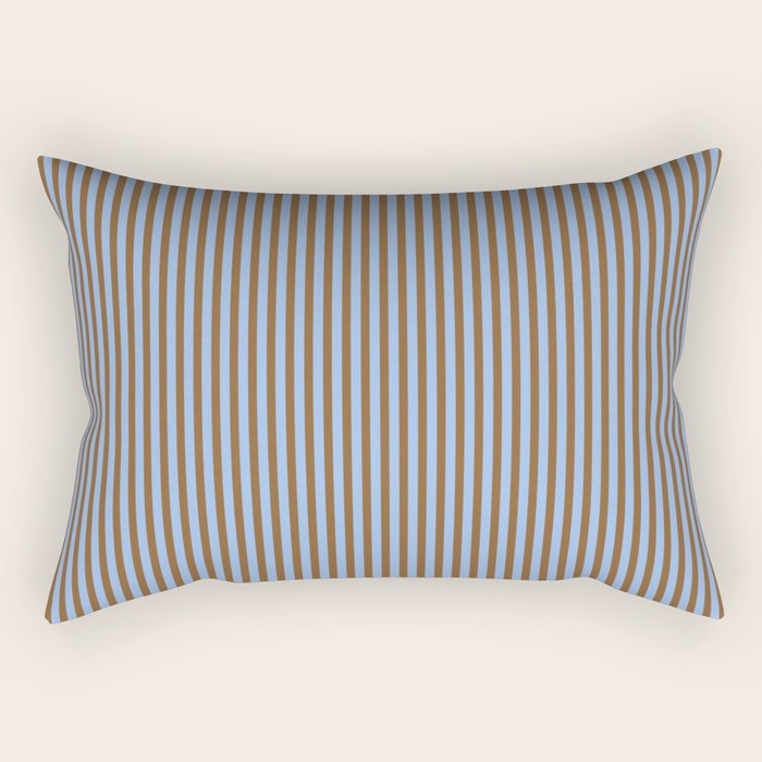 Narrow Stripes Vertical Pattern in Brown and Blue Rectangular Pillow Gallery Image 1