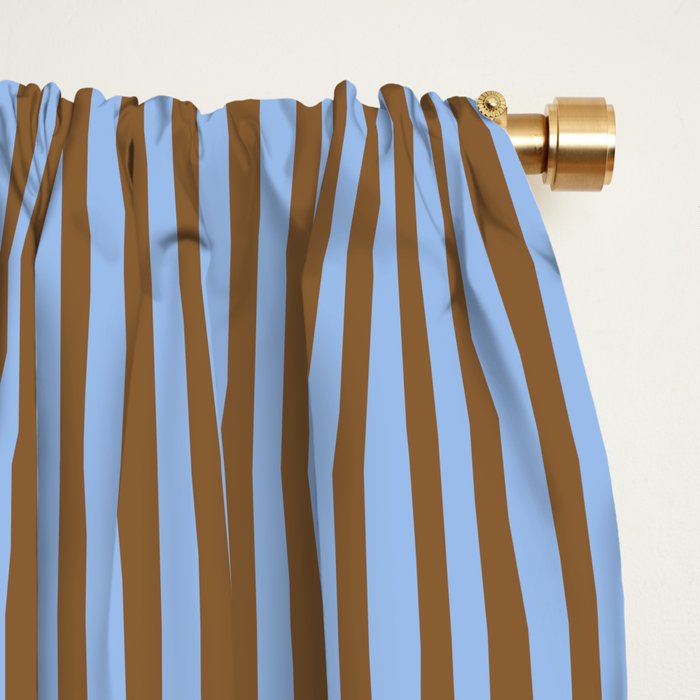 Narrow Stripes Vertical Pattern in Brown and Blue Window Curtain Gallery Image 2