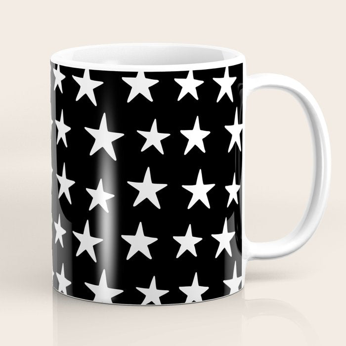 Star Pattern White On Black Coffee Mug Gallery Image 1