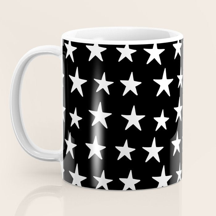 Star Pattern White On Black Coffee Mug Gallery Image 3