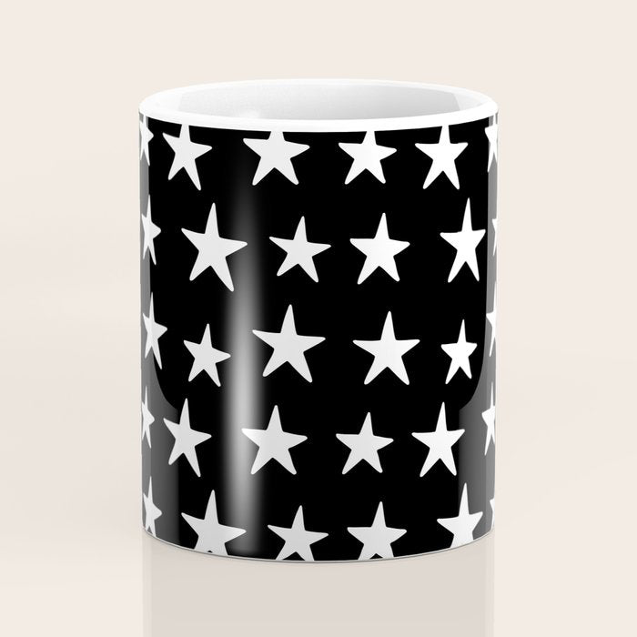Star Pattern White On Black Coffee Mug Gallery Image 4