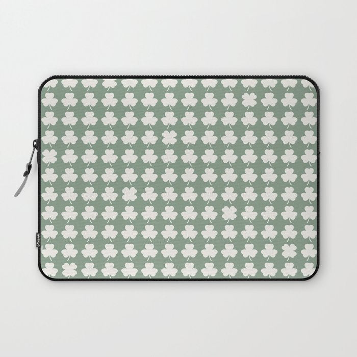 Clovers XXXVII Sage Green Botanical Pattern Laptop Sleeve Gallery Image 1