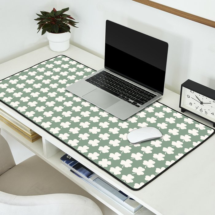 Clovers XXXVII Sage Green Botanical Pattern Desk Mat Gallery Image 2