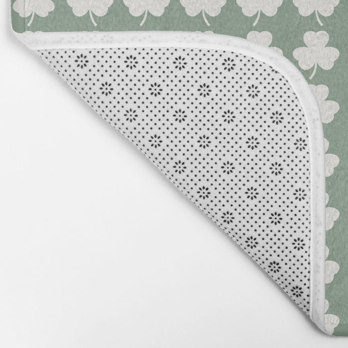Clovers XXXVII Sage Green Botanical Pattern Bath Mat Gallery Image 2